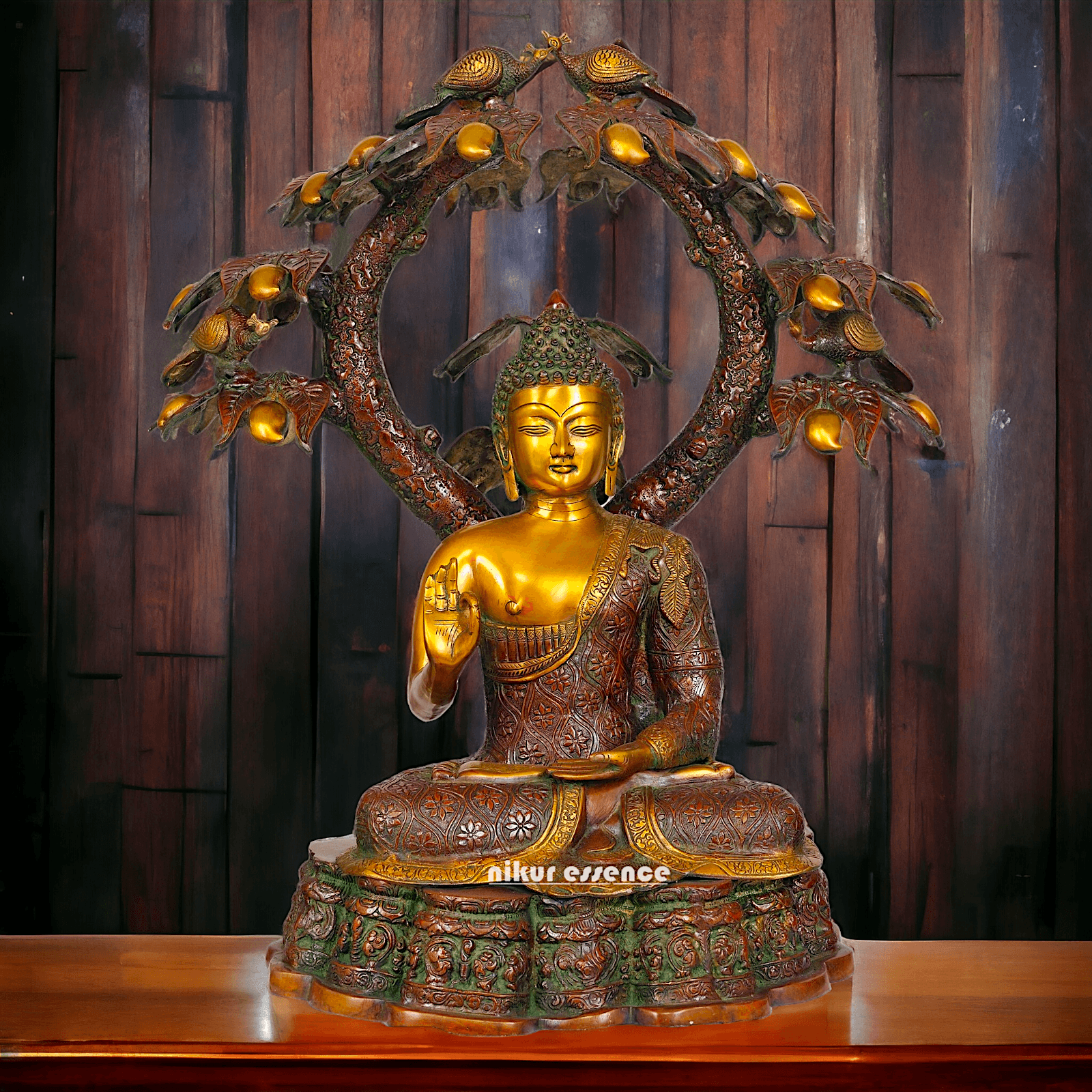 Large Size Buddha Statue in Abhaya and Vitark Mudra, Crafted in Premium Brass - 72.5 cm Tall Nikuressence