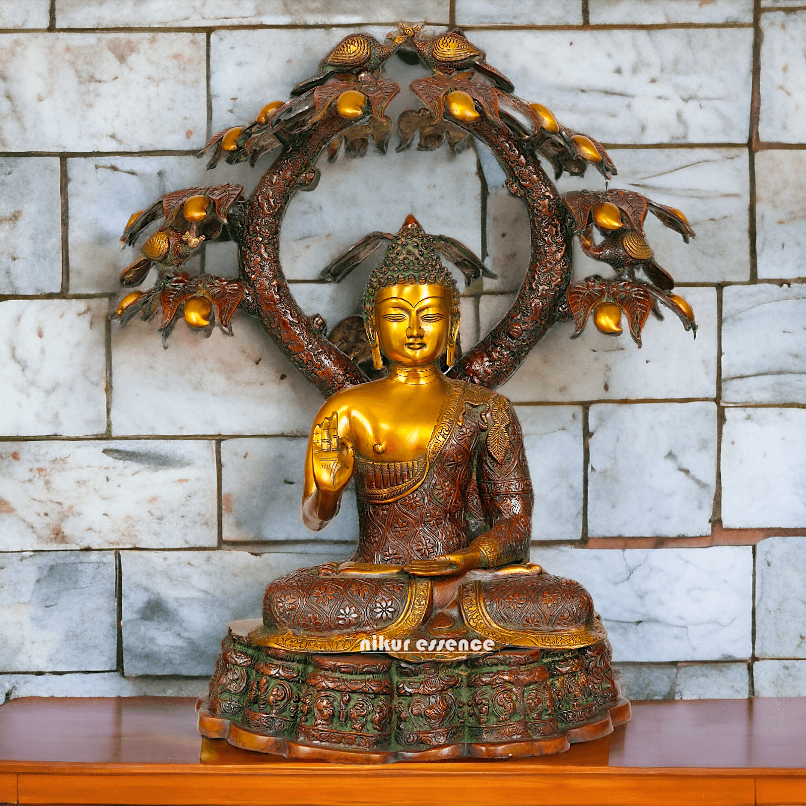 Large Size Buddha Statue in Abhaya and Vitark Mudra, Crafted in Premium Brass - 72.5 cm Tall Nikuressence