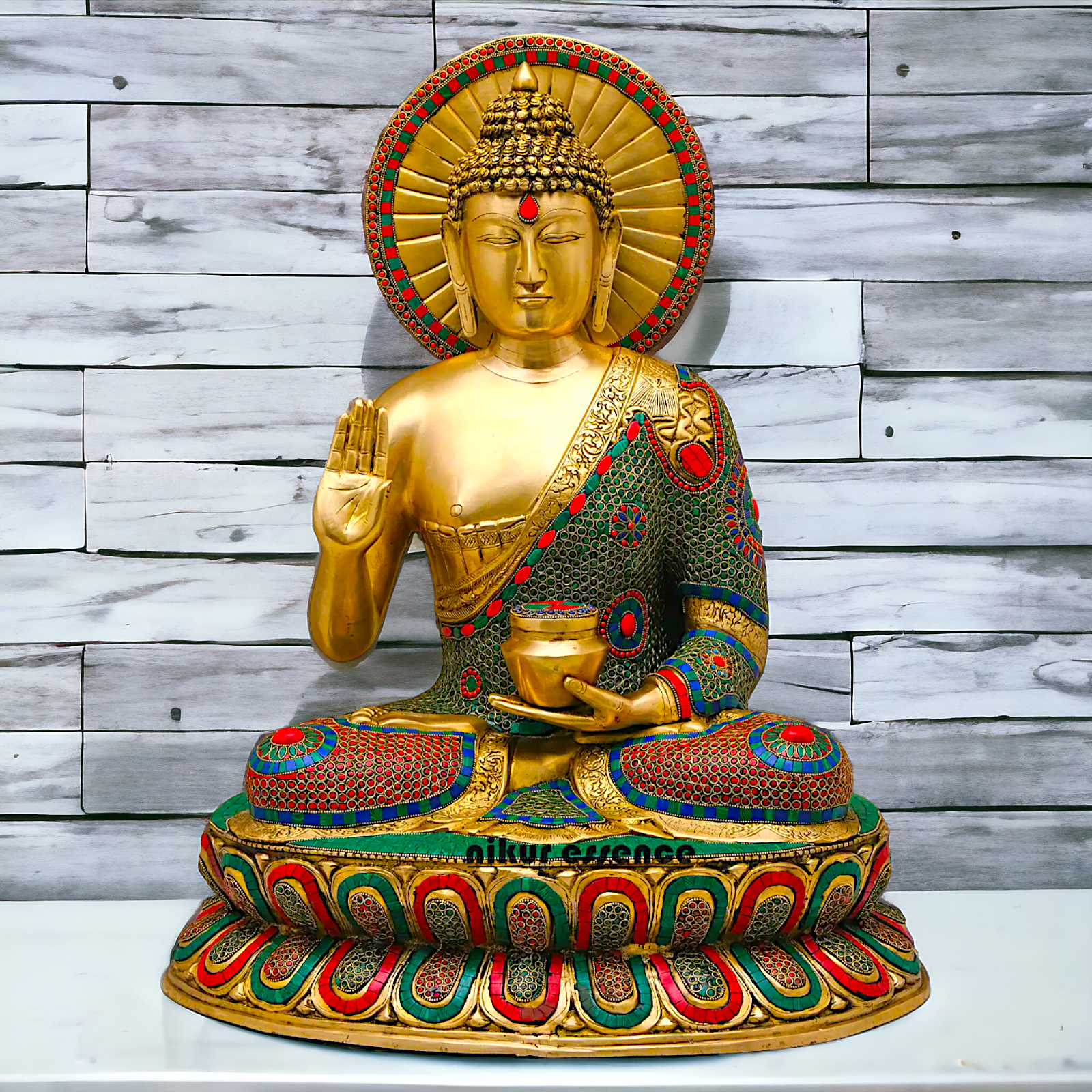 Buy Brass Buddha Statue Preaching His Dharma with Intricate Inlay Work – Detailed Handcrafted Religious Art Nikuressence