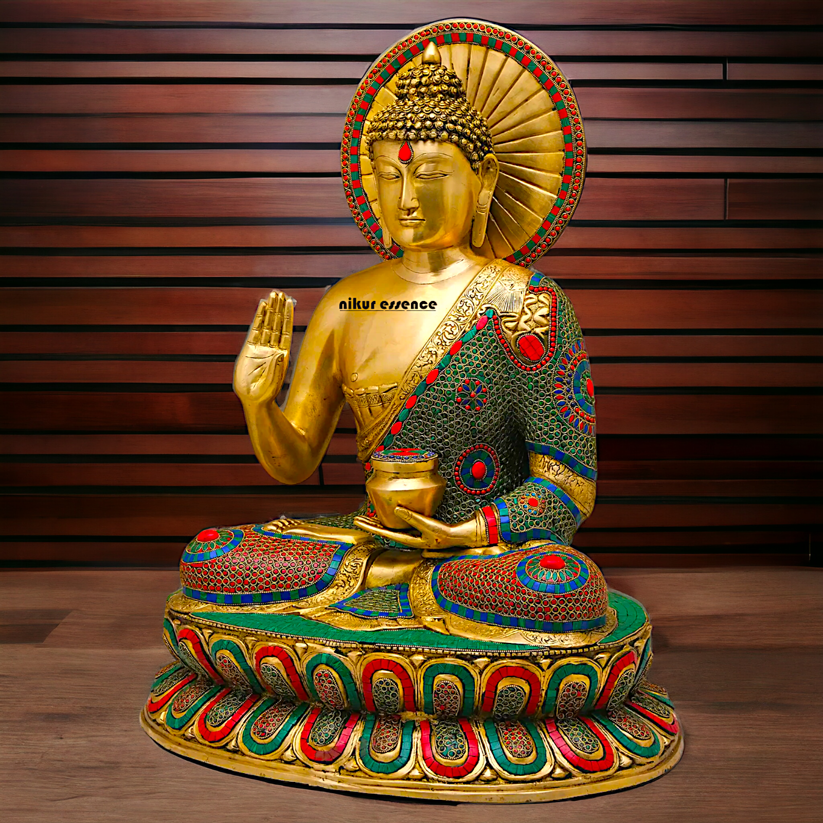 Buy Brass Buddha Statue Preaching His Dharma with Intricate Inlay Work – Detailed Handcrafted Religious Art Nikuressence