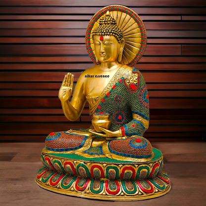 Buy Brass Buddha Statue Preaching His Dharma with Intricate Inlay Work – Detailed Handcrafted Religious Art Nikuressence
