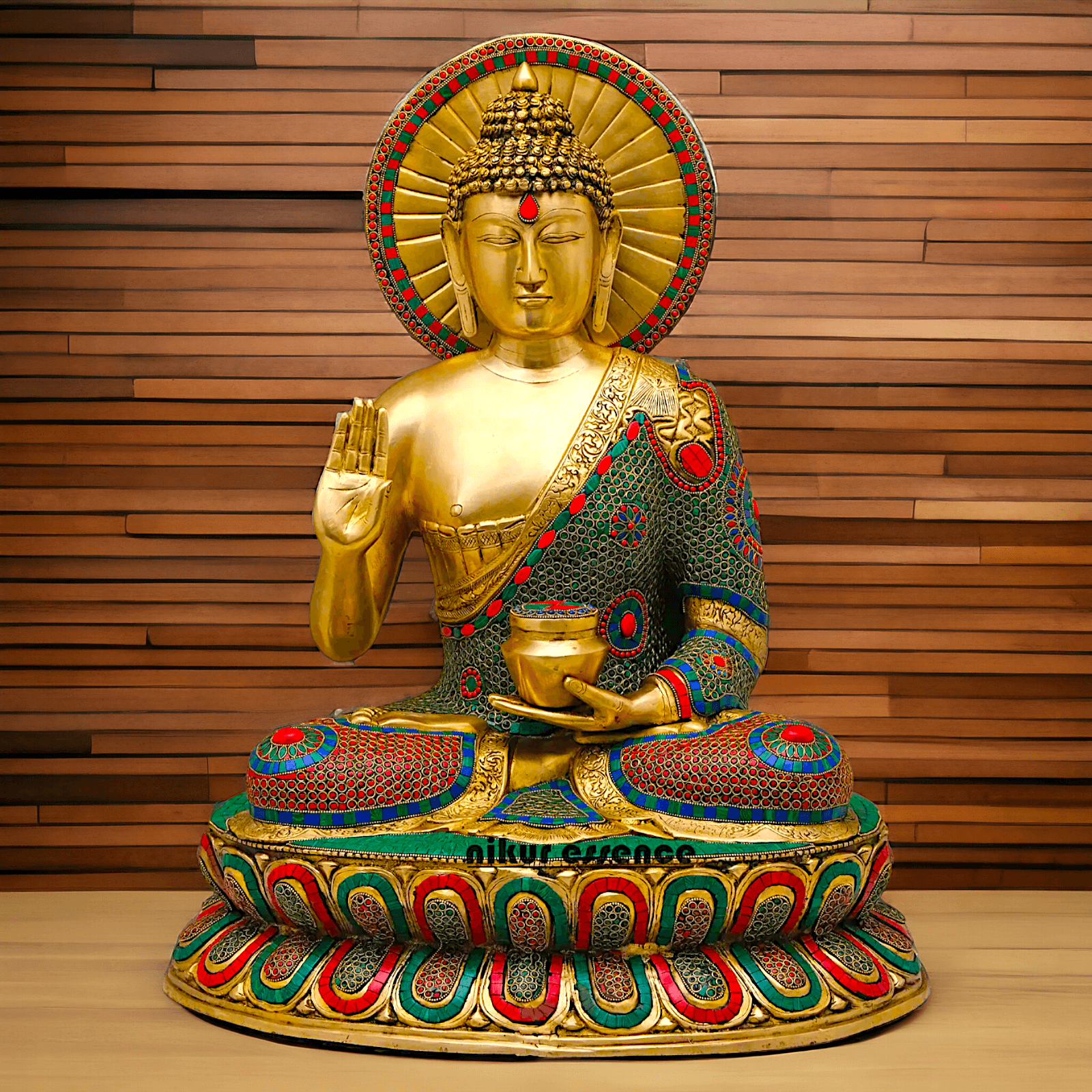Buy Brass Buddha Statue Preaching His Dharma with Intricate Inlay Work – Detailed Handcrafted Religious Art Nikuressence