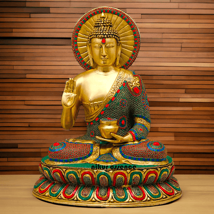 Buy Brass Buddha Statue Preaching His Dharma with Intricate Inlay Work – Detailed Handcrafted Religious Art Nikuressence
