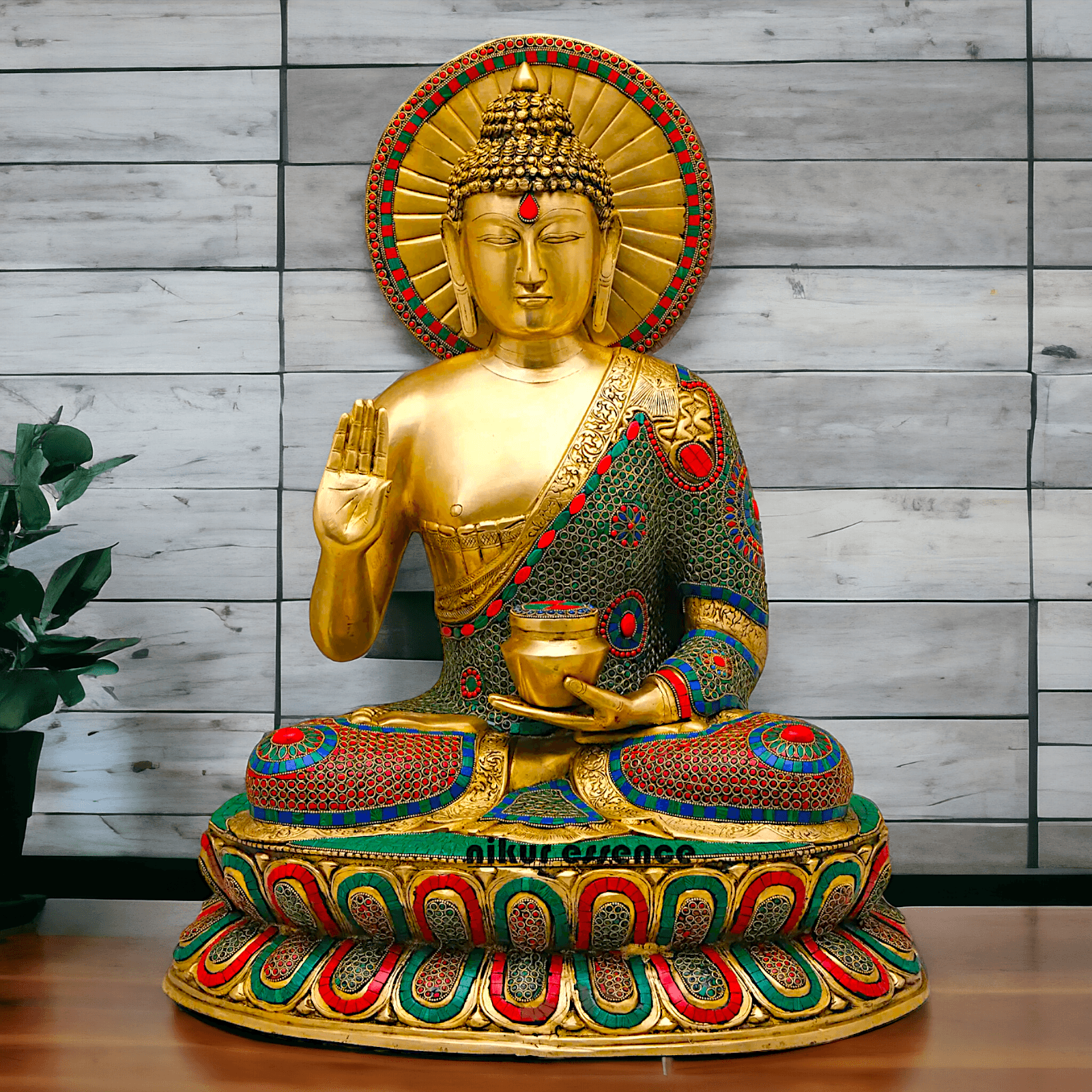 Buy Brass Buddha Statue Preaching His Dharma with Intricate Inlay Work – Detailed Handcrafted Religious Art Nikuressence