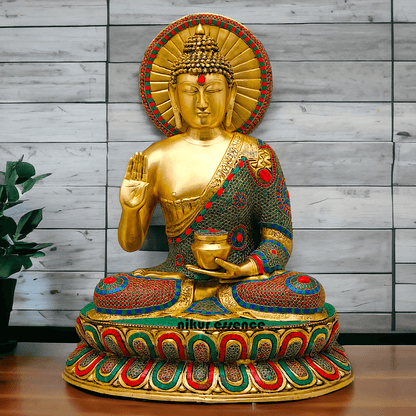 Buy Brass Buddha Statue Preaching His Dharma with Intricate Inlay Work – Detailed Handcrafted Religious Art Nikuressence
