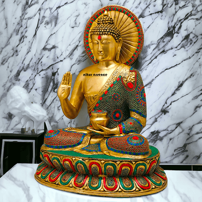 Buy Brass Buddha Statue Preaching His Dharma with Intricate Inlay Work – Detailed Handcrafted Religious Art Nikuressence