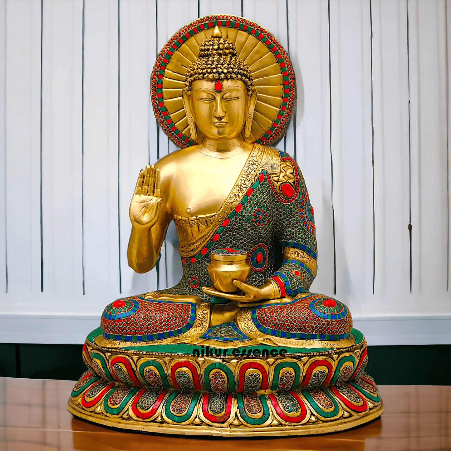 Buy Brass Buddha Statue Preaching His Dharma with Intricate Inlay Work – Detailed Handcrafted Religious Art Nikuressence