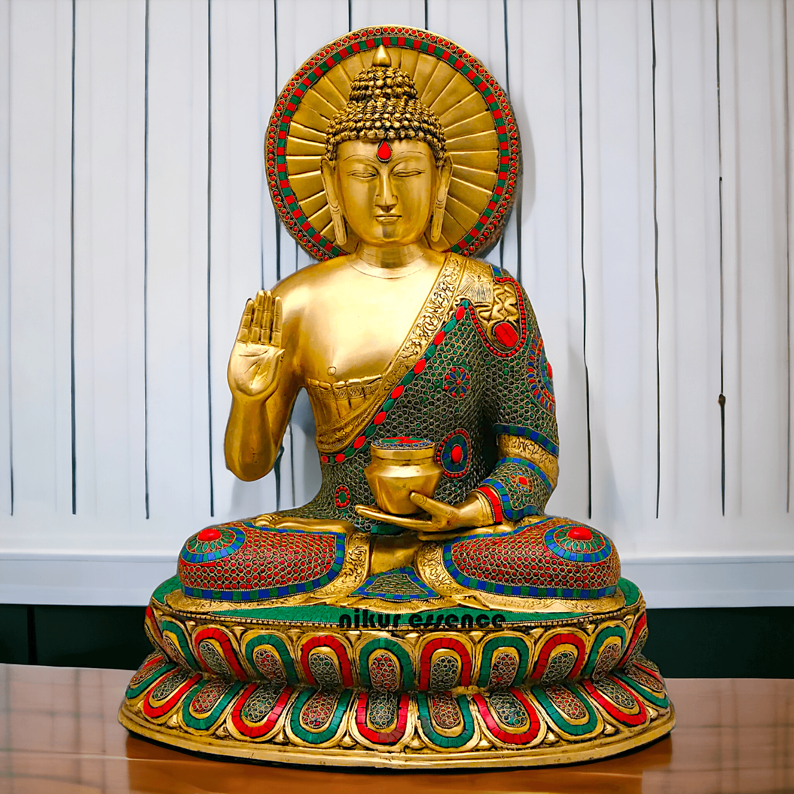 Buy Brass Buddha Statue Preaching His Dharma with Intricate Inlay Work – Detailed Handcrafted Religious Art Nikuressence