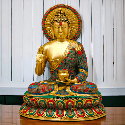 Buy Brass Buddha Statue Preaching His Dharma with Intricate Inlay Work – Detailed Handcrafted Religious Art Nikuressence