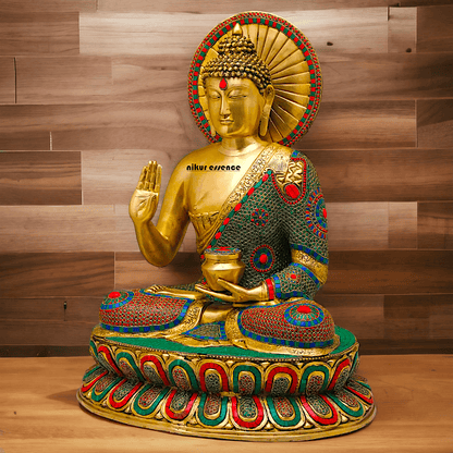 Buy Brass Buddha Statue Preaching His Dharma with Intricate Inlay Work – Detailed Handcrafted Religious Art Nikuressence