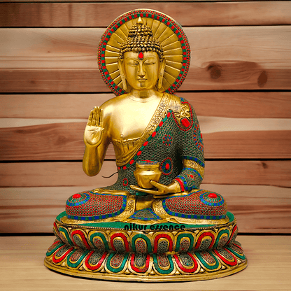 Buy Brass Buddha Statue Preaching His Dharma with Intricate Inlay Work – Detailed Handcrafted Religious Art Nikuressence