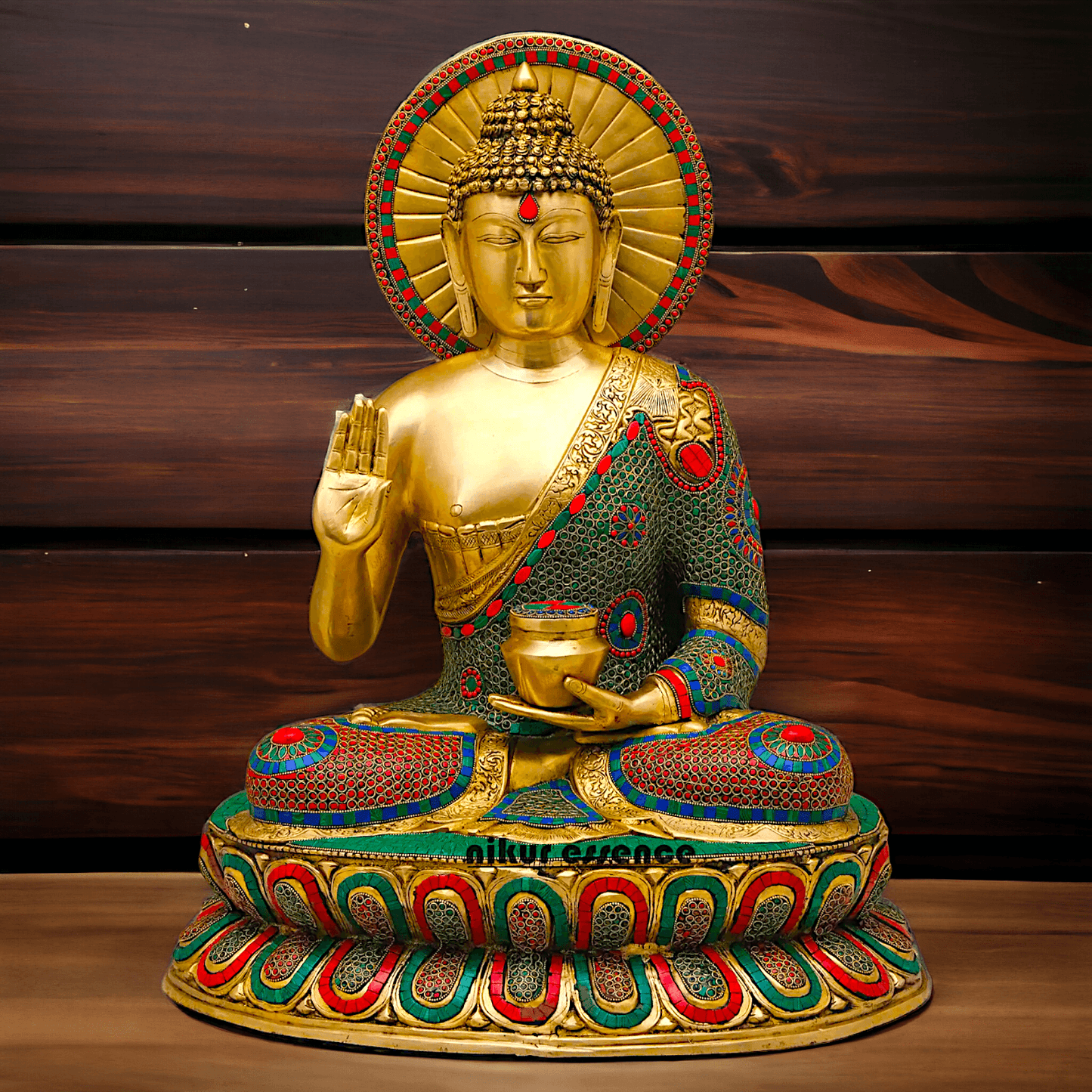 Buy Brass Buddha Statue Preaching His Dharma with Intricate Inlay Work – Detailed Handcrafted Religious Art Nikuressence