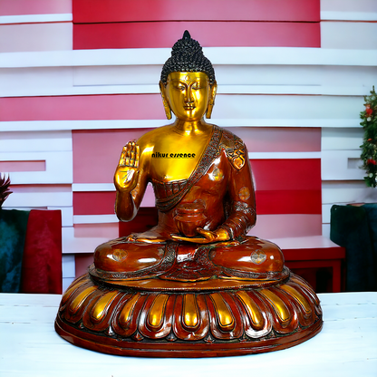 Large Brass Buddha Statue Sitting on Lotus – 73.7 cm High, Intricately Detailed, Perfect for Home Decor, Meditation Space Nikuressence