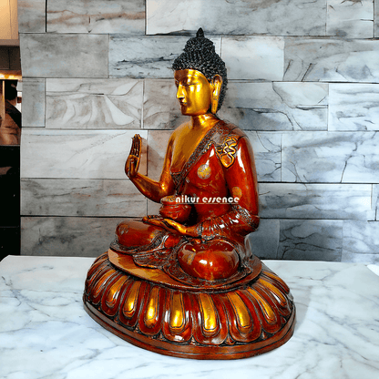 Large Brass Buddha Statue Sitting on Lotus – 73.7 cm High, Intricately Detailed, Perfect for Home Decor, Meditation Space Nikuressence
