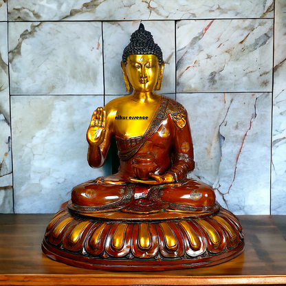 Large Brass Buddha Statue Sitting on Lotus – 73.7 cm High, Intricately Detailed, Perfect for Home Decor, Meditation Space Nikuressence