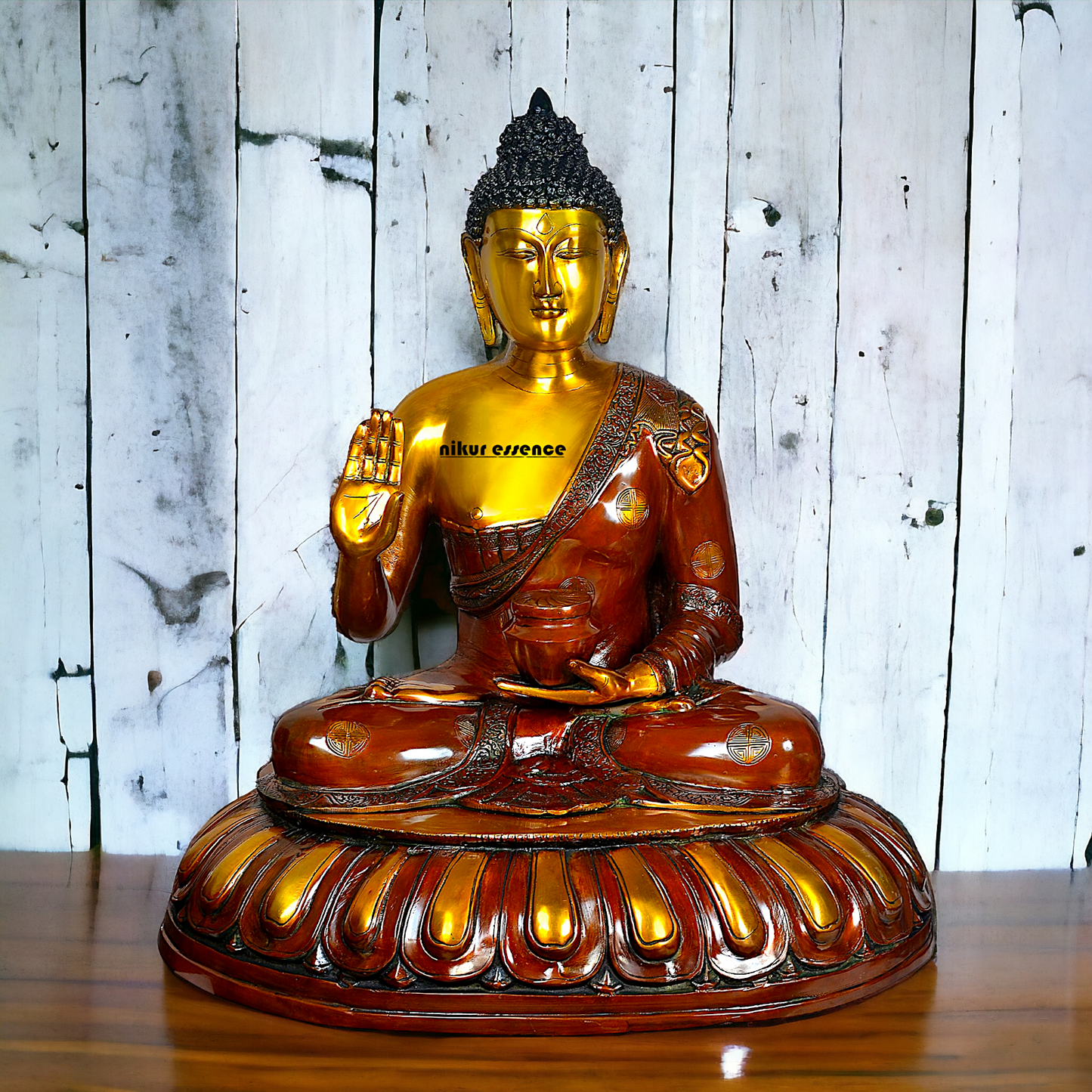 Large Brass Buddha Statue Sitting on Lotus – 73.7 cm High, Intricately Detailed, Perfect for Home Decor, Meditation Space Nikuressence