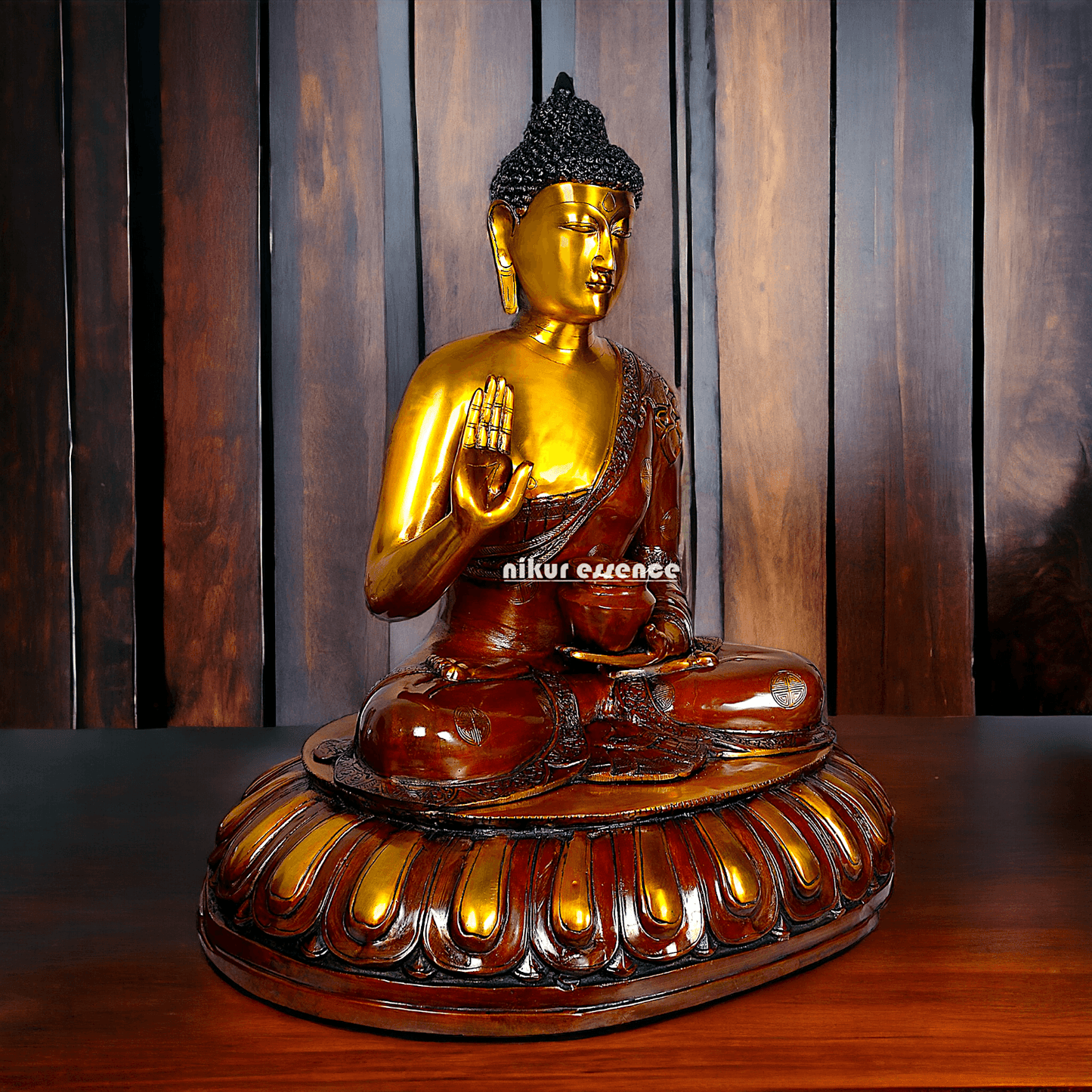 Large Brass Buddha Statue Sitting on Lotus – 73.7 cm High, Intricately Detailed, Perfect for Home Decor, Meditation Space Nikuressence