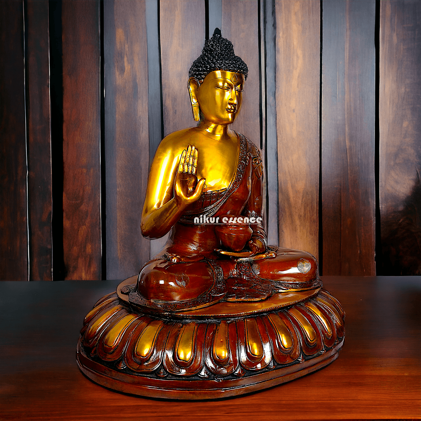 Large Brass Buddha Statue Sitting on Lotus – 73.7 cm High, Intricately Detailed, Perfect for Home Decor, Meditation Space Nikuressence