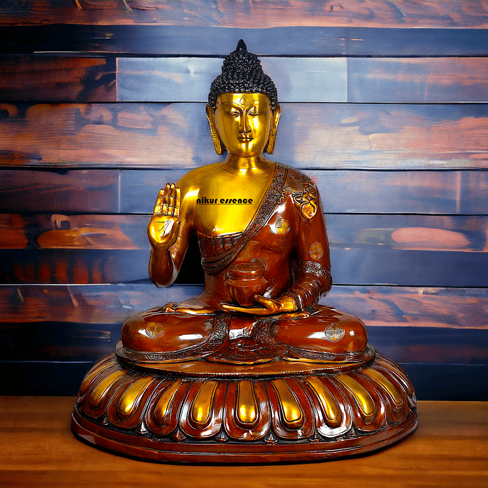 Large Brass Buddha Statue Sitting on Lotus – 73.7 cm High, Intricately Detailed, Perfect for Home Decor, Meditation Space Nikuressence