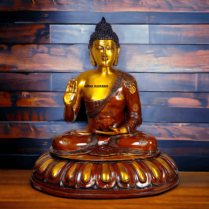 Large Brass Buddha Statue Sitting on Lotus – 73.7 cm High, Intricately Detailed, Perfect for Home Decor, Meditation Space Nikuressence