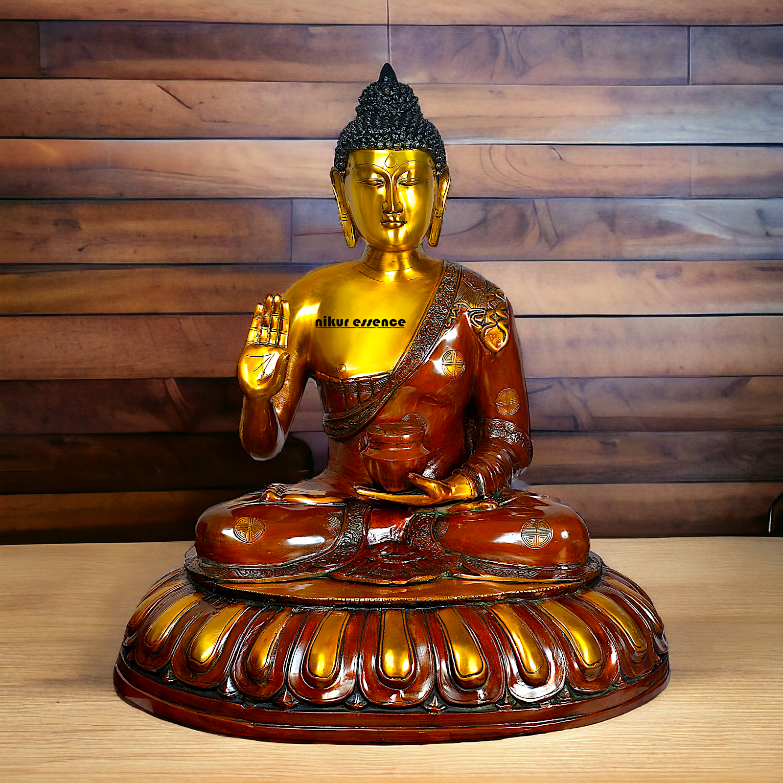Large Brass Buddha Statue Sitting on Lotus – 73.7 cm High, Intricately Detailed, Perfect for Home Decor, Meditation Space Nikuressence