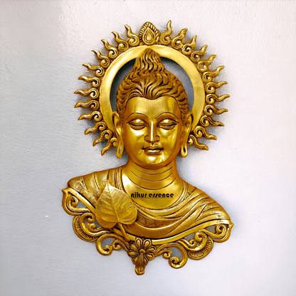 Pure Brass Buddha Wall Hanging - Handcrafted Decorative Sculpture for Home, Office, and Meditation Spaces Nikuressence