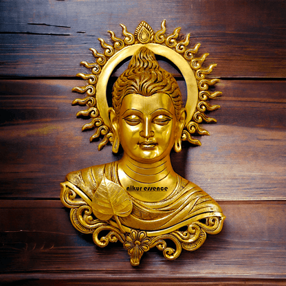 Pure Brass Buddha Wall Hanging - Handcrafted Decorative Sculpture for Home, Office, and Meditation Spaces Nikuressence