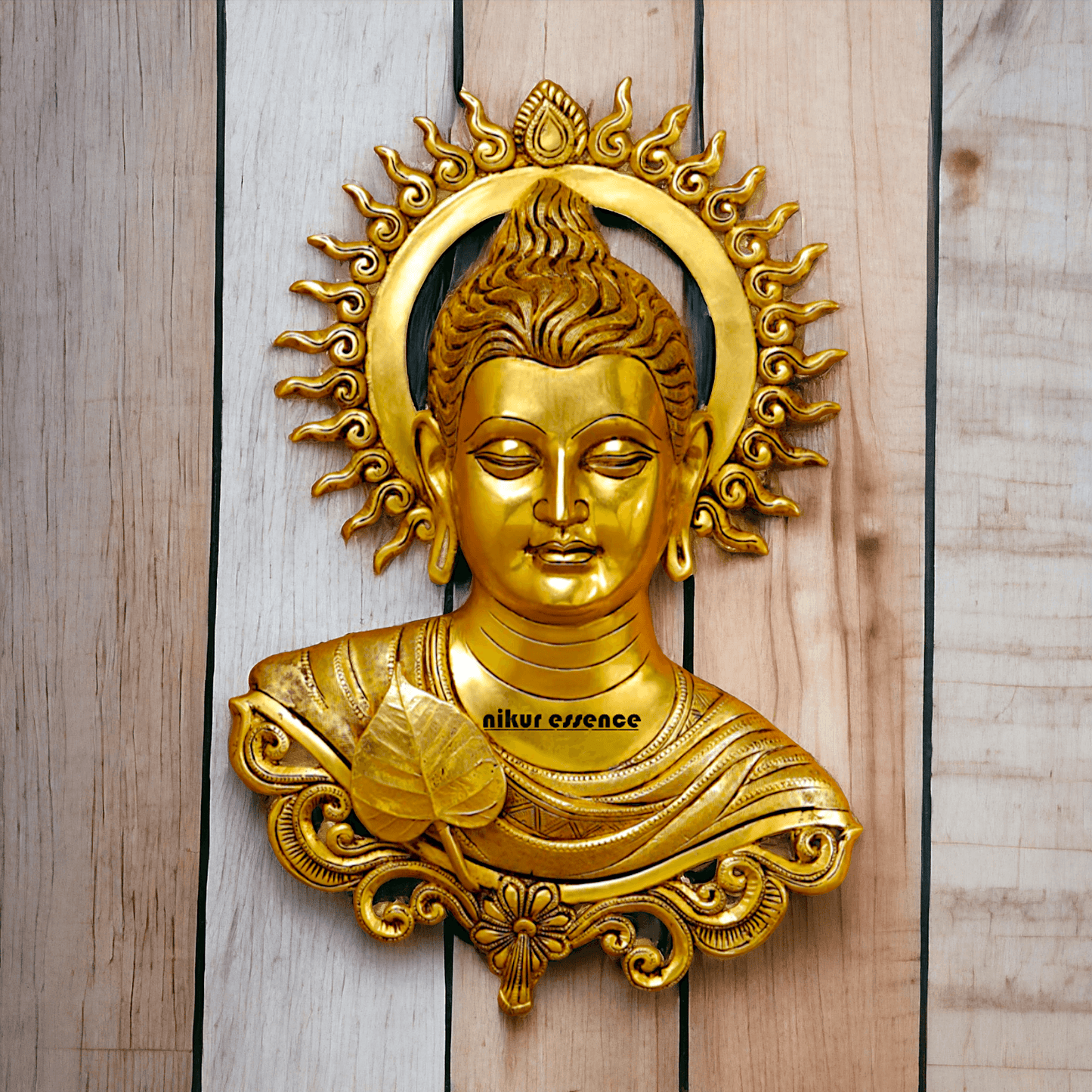 Pure Brass Buddha Wall Hanging - Handcrafted Decorative Sculpture for Home, Office, and Meditation Spaces Nikuressence