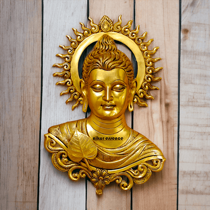 Pure Brass Buddha Wall Hanging - Handcrafted Decorative Sculpture for Home, Office, and Meditation Spaces Nikuressence