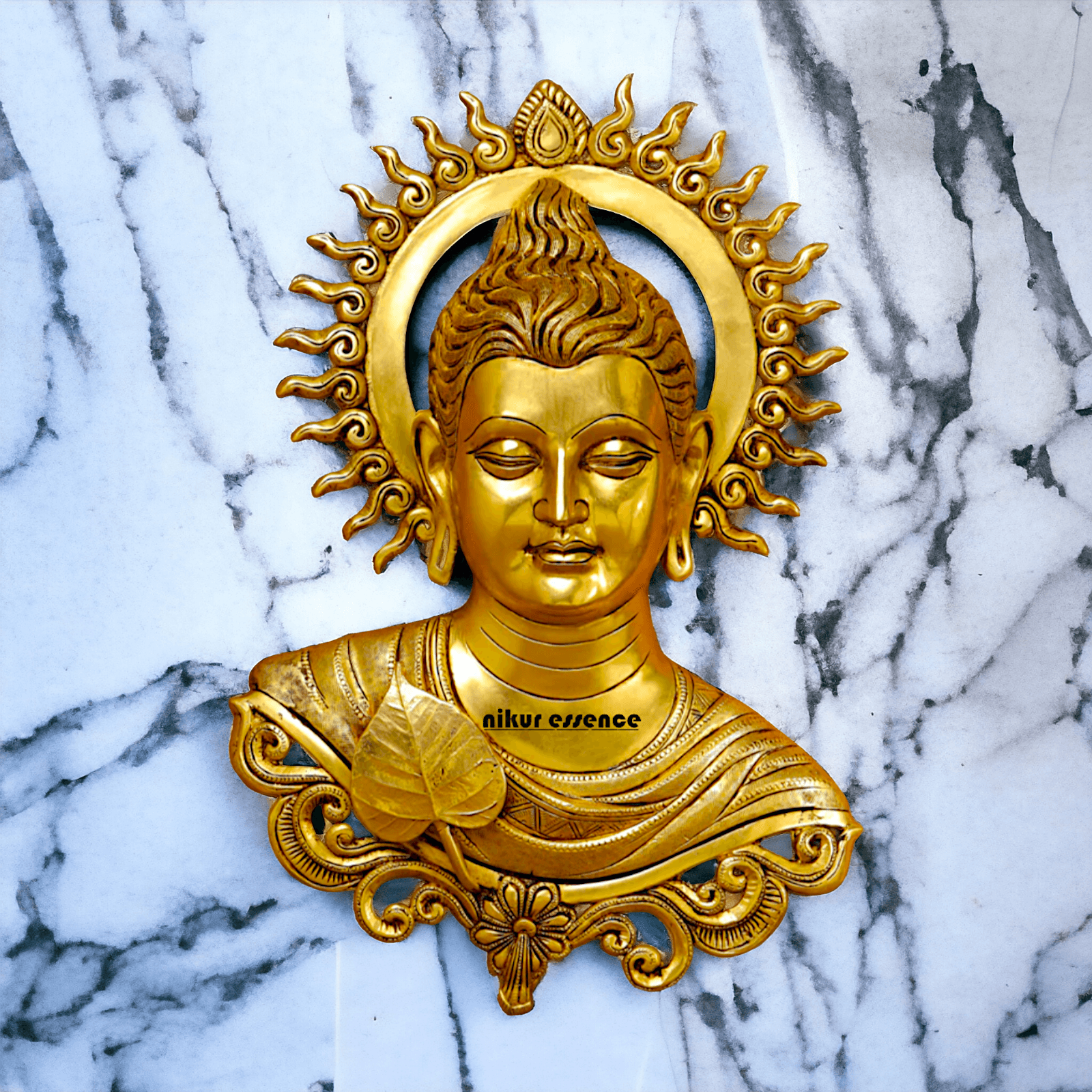 Pure Brass Buddha Wall Hanging - Handcrafted Decorative Sculpture for Home, Office, and Meditation Spaces Nikuressence