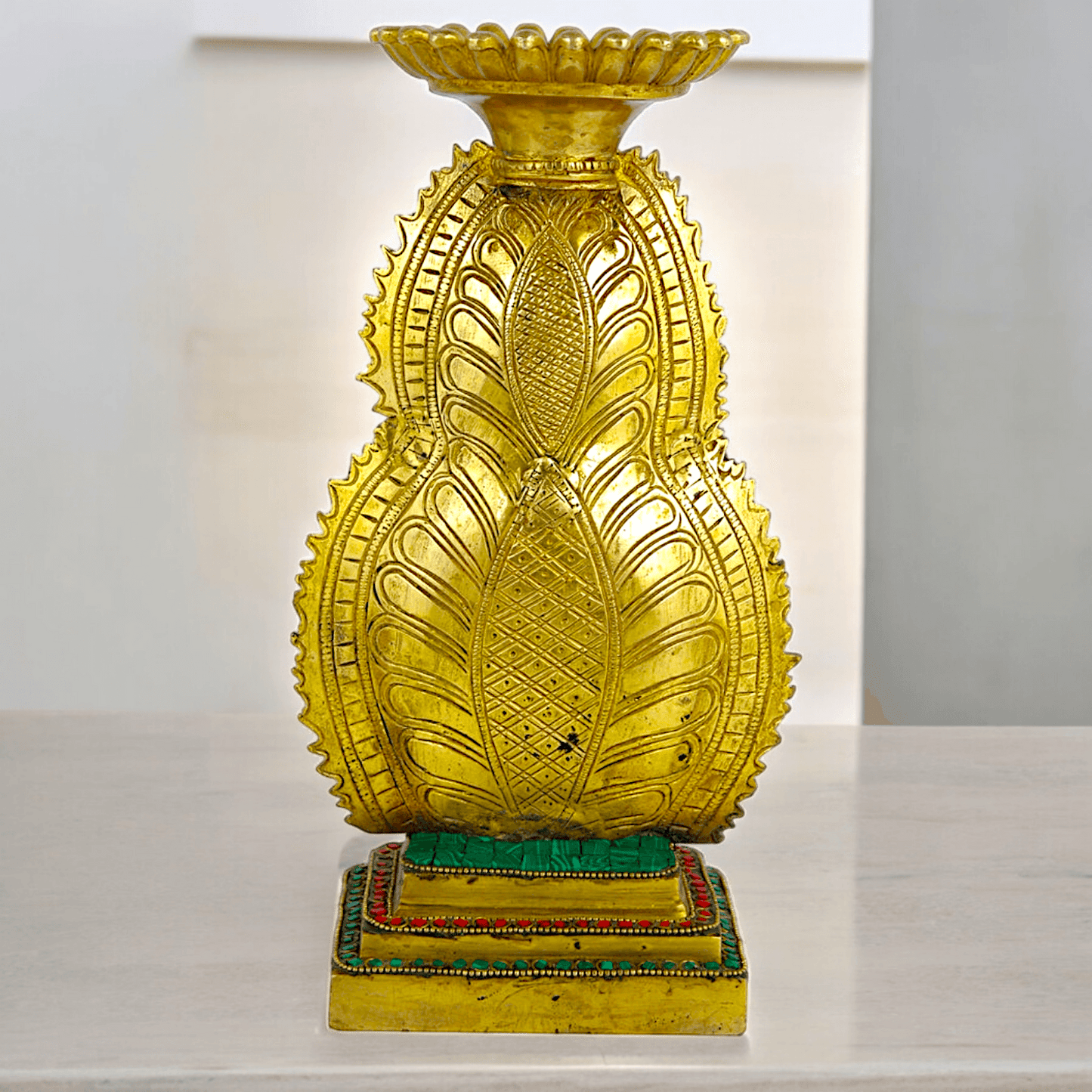 Online Brass Double Face Buddha Table Top Sculpture – 28.7 cm , Unique Handcrafted Buddha Art for Meditation and Home Décor - Nikur Essence Collection Nikuressence