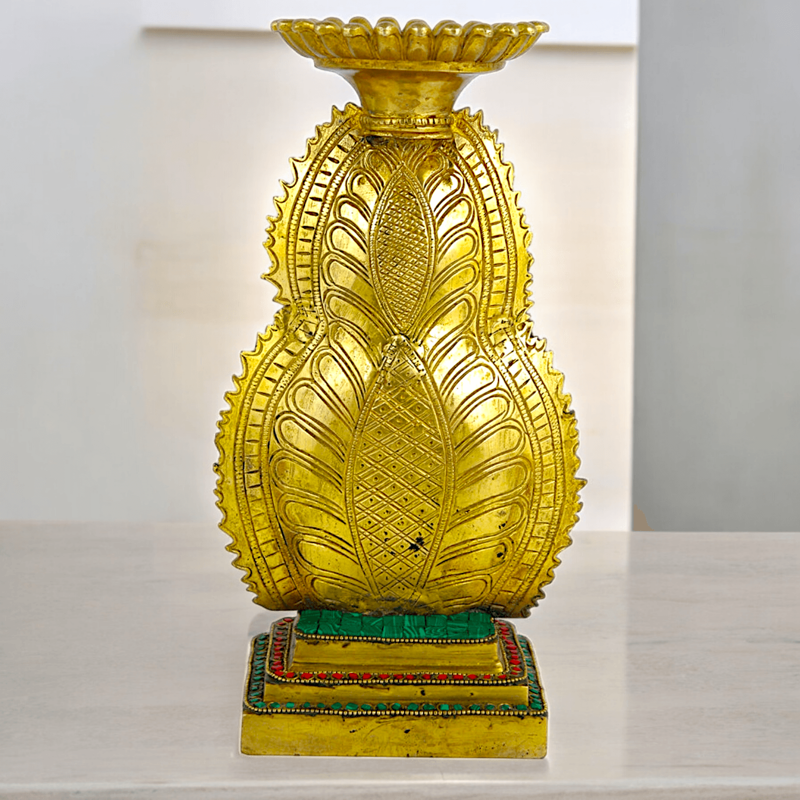 Online Brass Double Face Buddha Table Top Sculpture – 28.7 cm , Unique Handcrafted Buddha Art for Meditation and Home Décor - Nikur Essence Collection Nikuressence