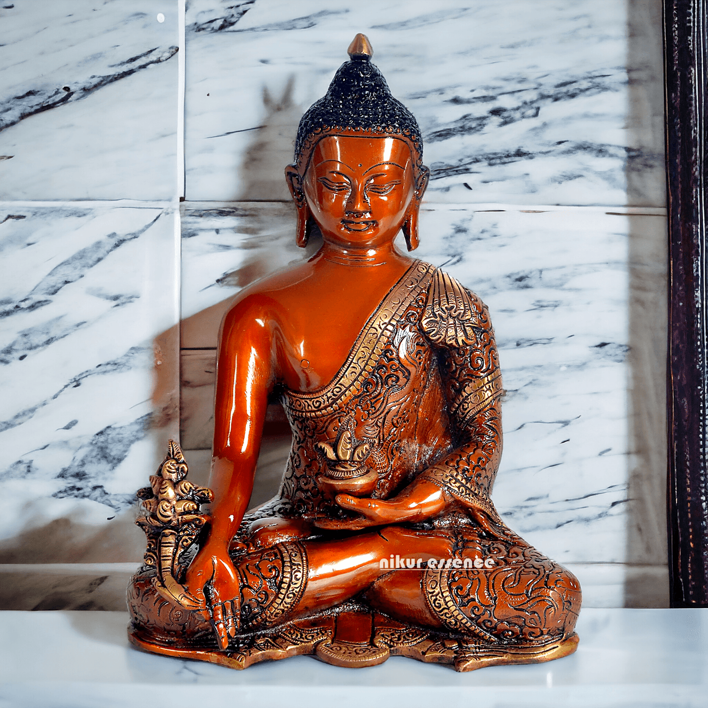 Superfine Brass Buddha Statue – 29.2 cm Tall, Masterfully Crafted with Detailed Blessing Nikuressence