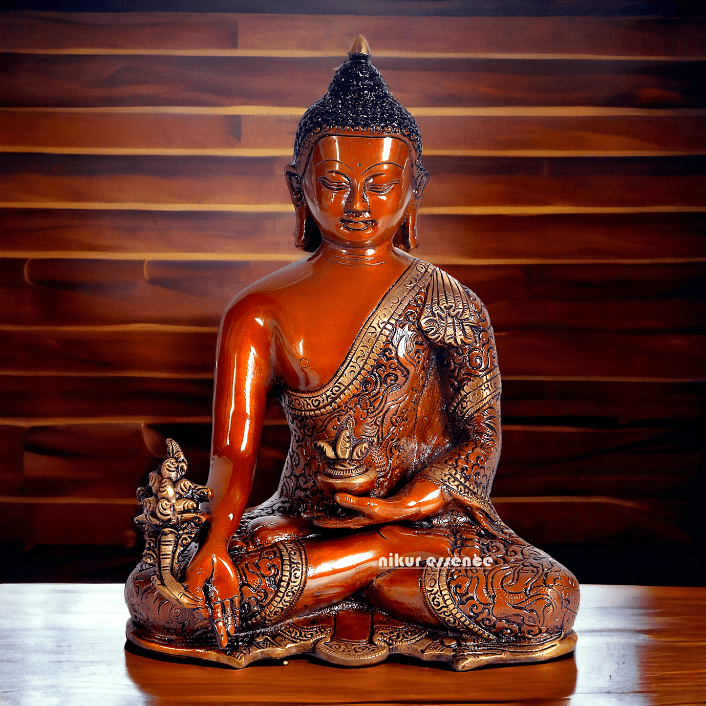 Superfine Brass Buddha Statue – 29.2 cm Tall, Masterfully Crafted with Detailed Blessing Nikuressence