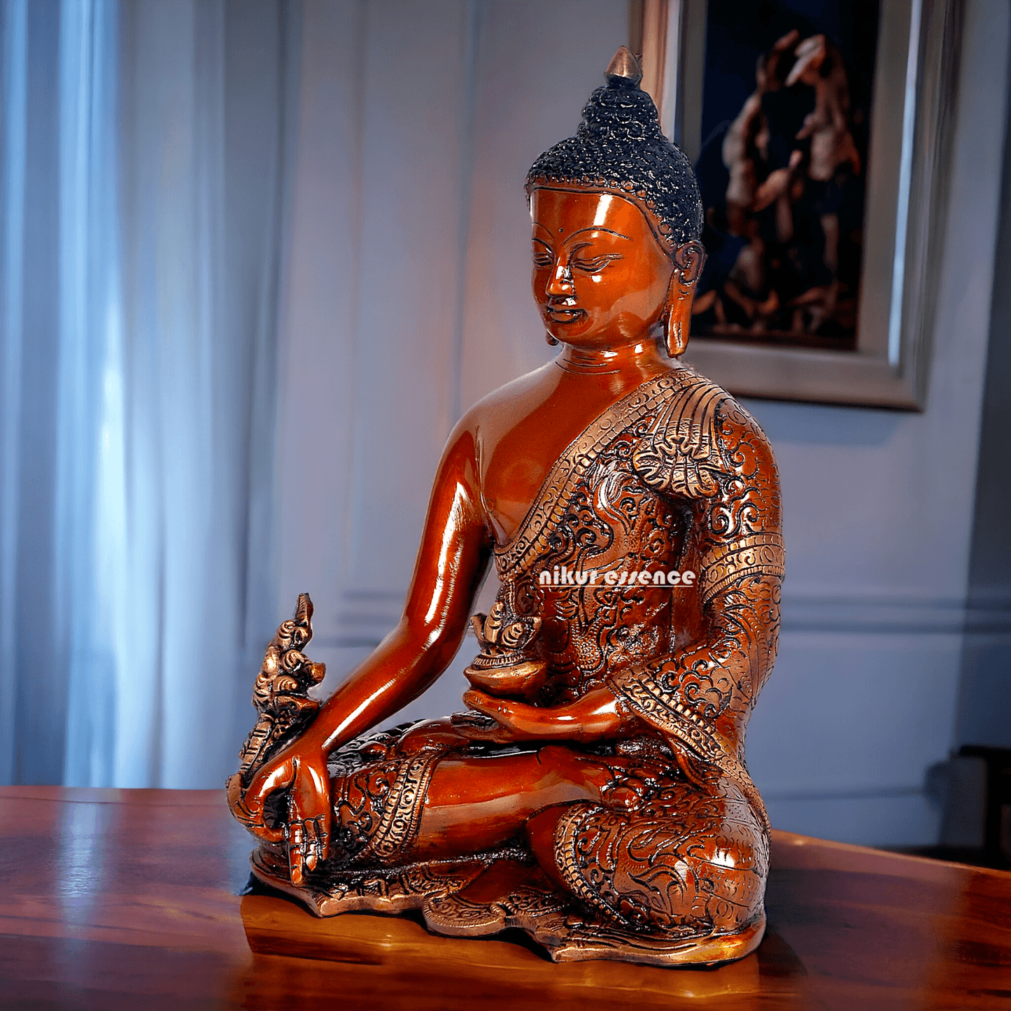 Superfine Brass Buddha Statue – 29.2 cm Tall, Masterfully Crafted with Detailed Blessing Nikuressence