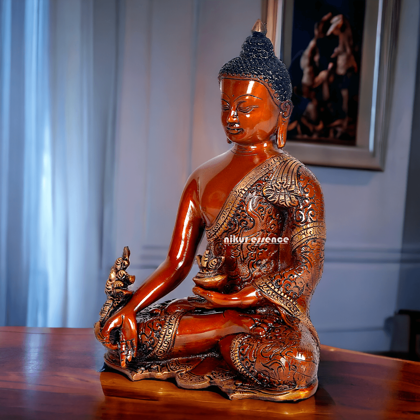Superfine Brass Buddha Statue – 29.2 cm Tall, Masterfully Crafted with Detailed Blessing Nikuressence