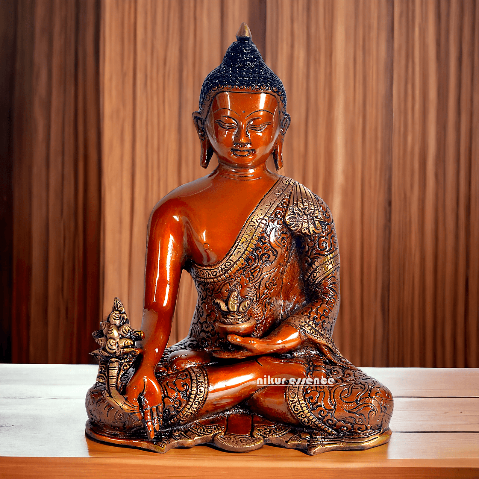Superfine Brass Buddha Statue – 29.2 cm Tall, Masterfully Crafted with Detailed Blessing Nikuressence