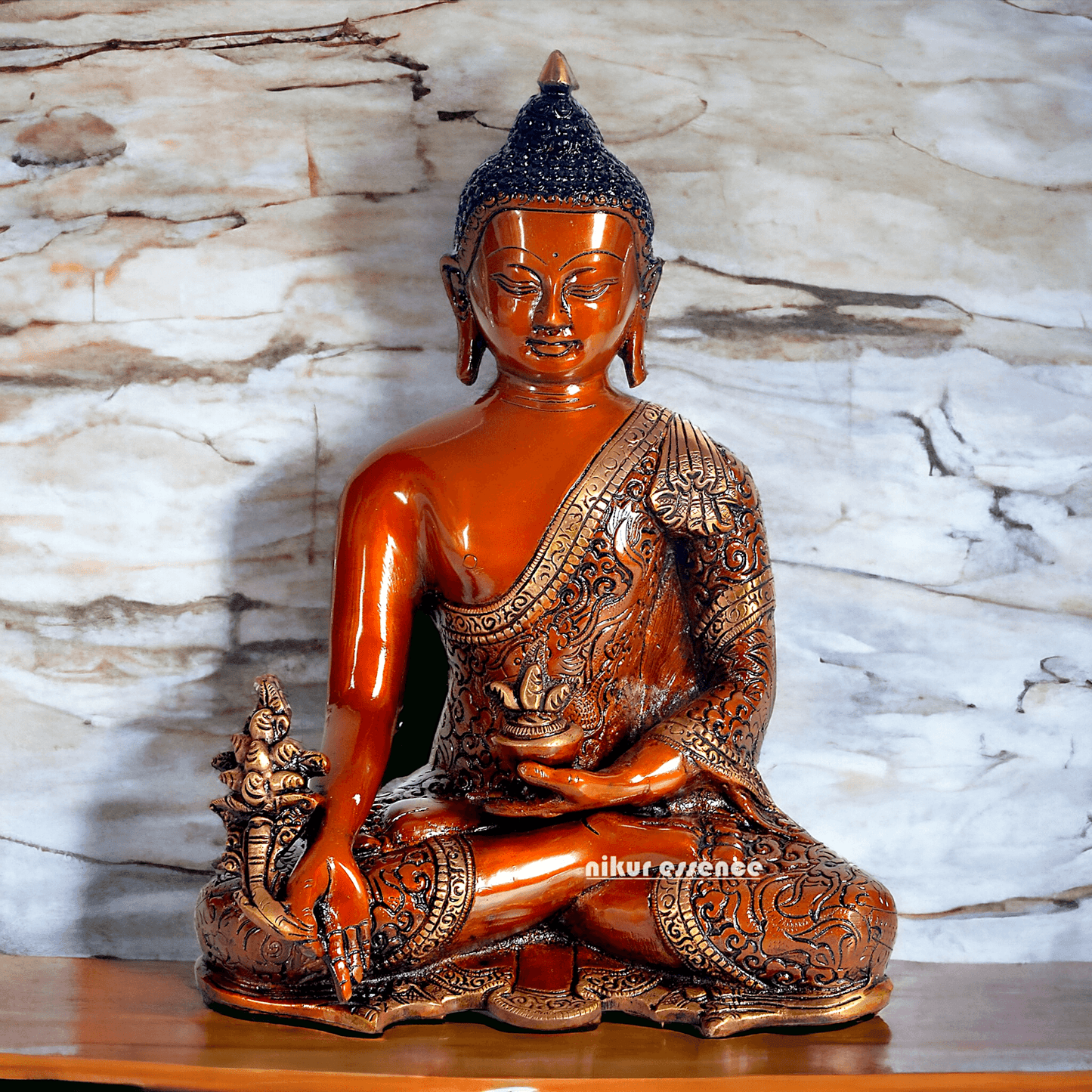 Superfine Brass Buddha Statue – 29.2 cm Tall, Masterfully Crafted with Detailed Blessing Nikuressence