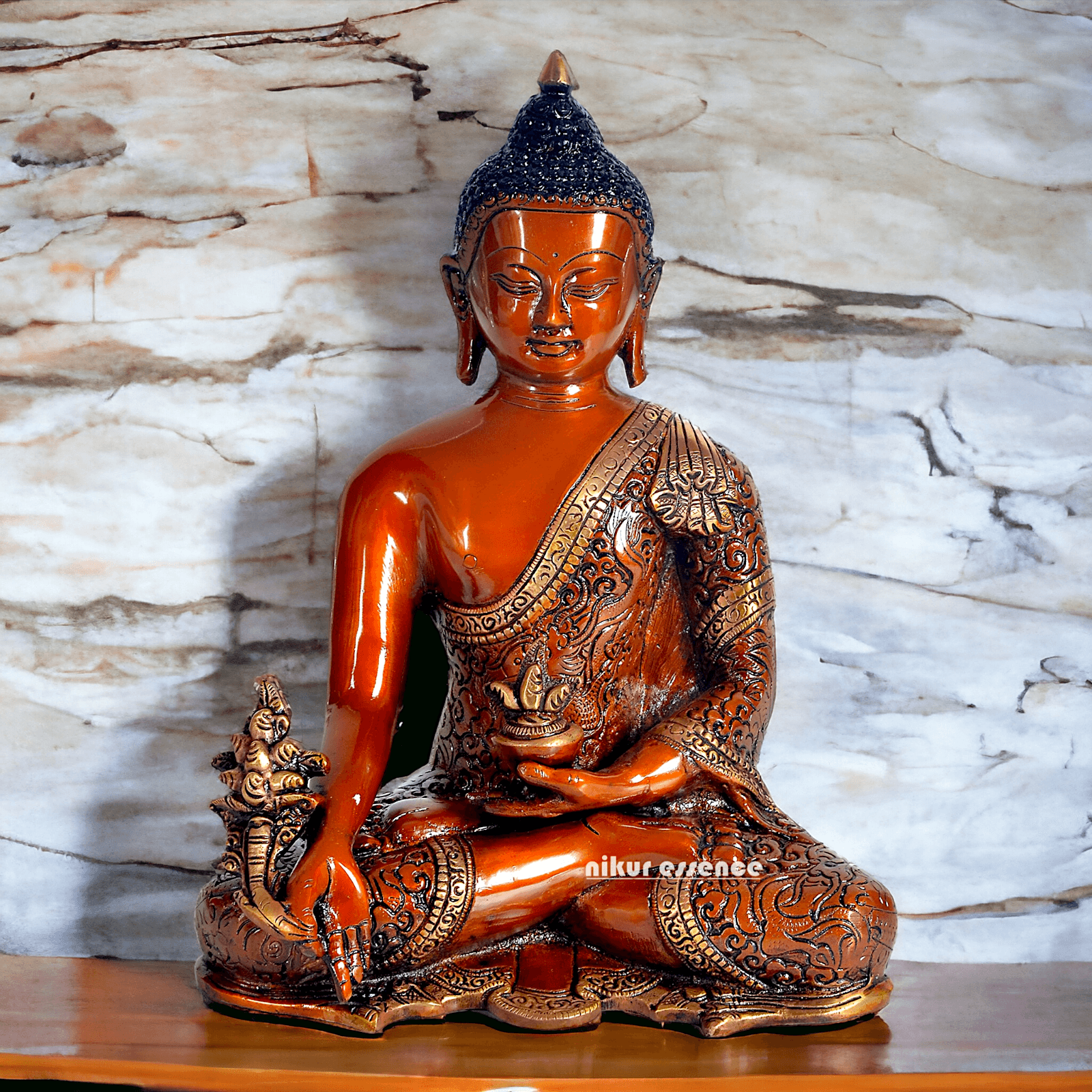 Superfine Brass Buddha Statue – 29.2 cm Tall, Masterfully Crafted with Detailed Blessing Nikuressence