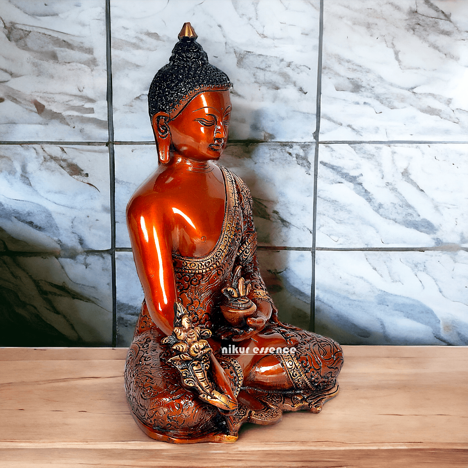 Superfine Brass Buddha Statue – 29.2 cm Tall, Masterfully Crafted with Detailed Blessing Nikuressence