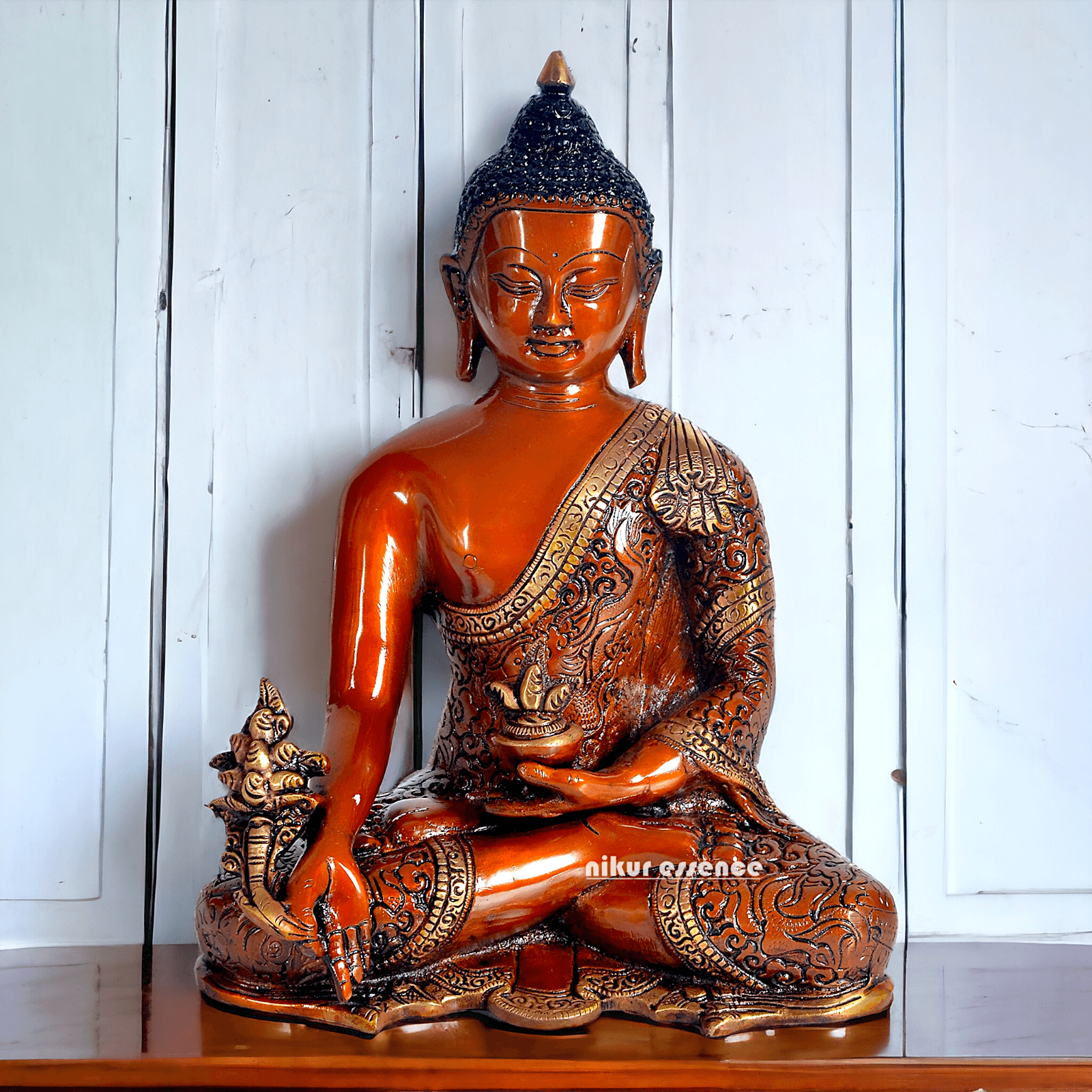 Superfine Brass Buddha Statue – 29.2 cm Tall, Masterfully Crafted with Detailed Blessing Nikuressence