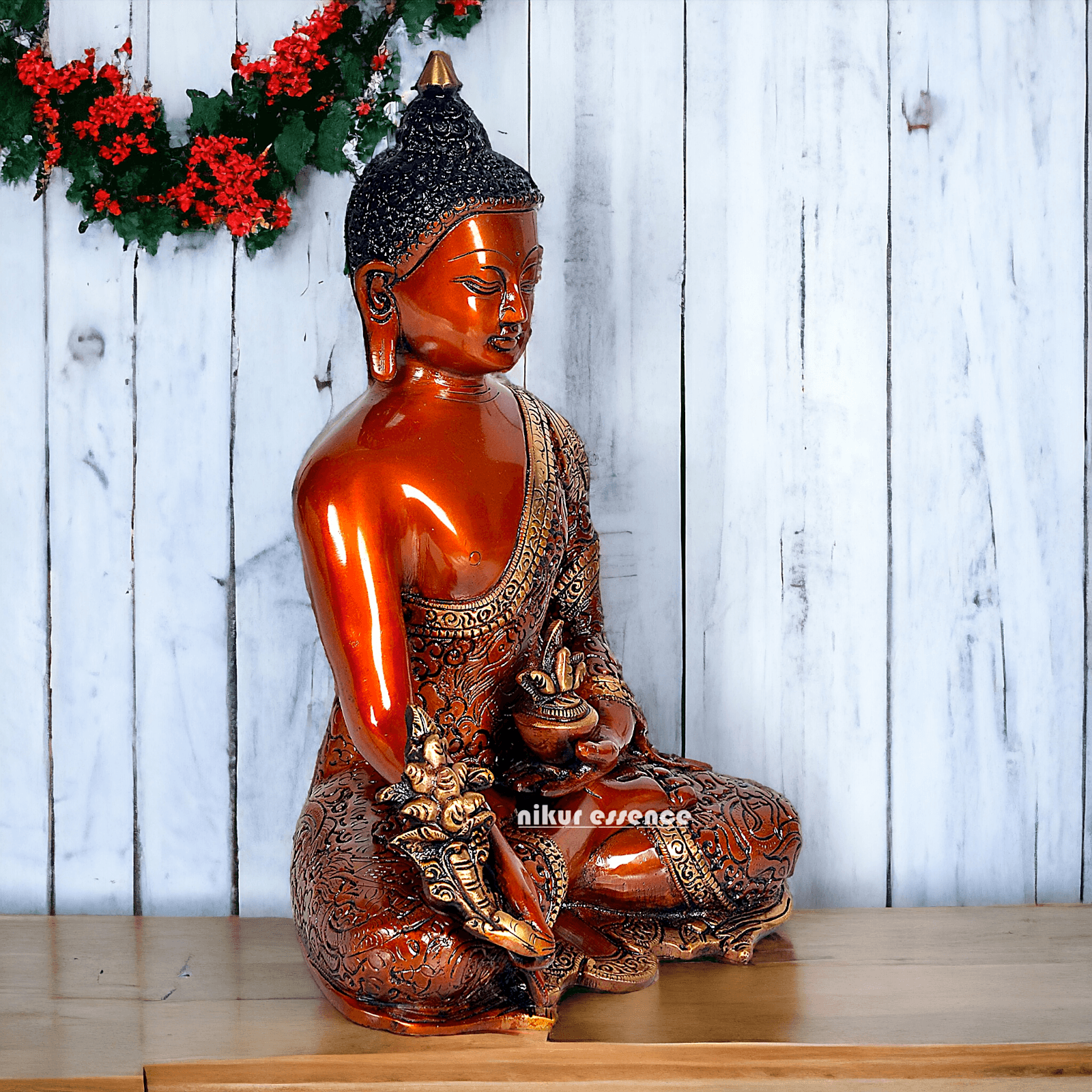 Superfine Brass Buddha Statue – 29.2 cm Tall, Masterfully Crafted with Detailed Blessing Nikuressence