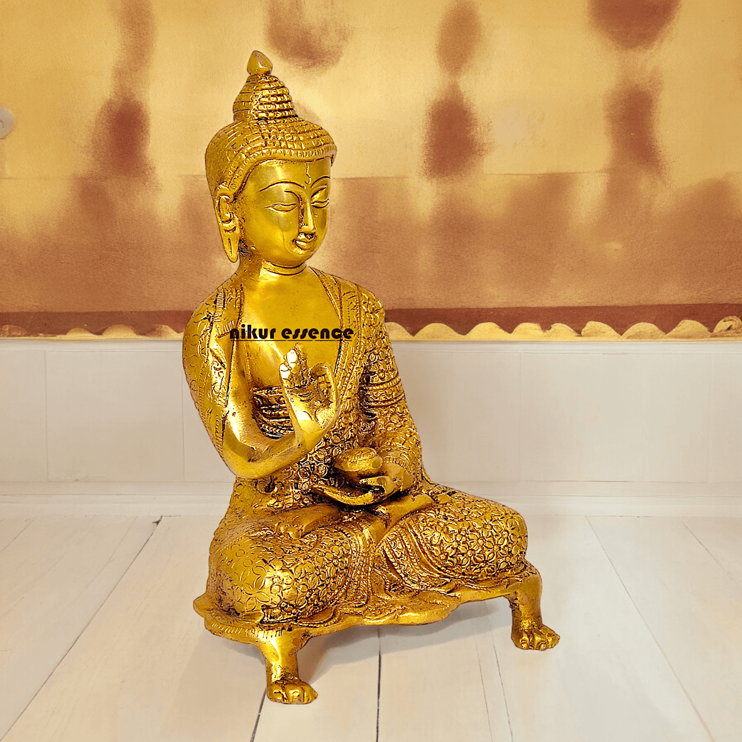 Online Solid Brass 22.9 cm Buddha Yoga Mudra Statue - Handcrafted Tibetan Buddhist Sculpture for Meditation Nikuressence