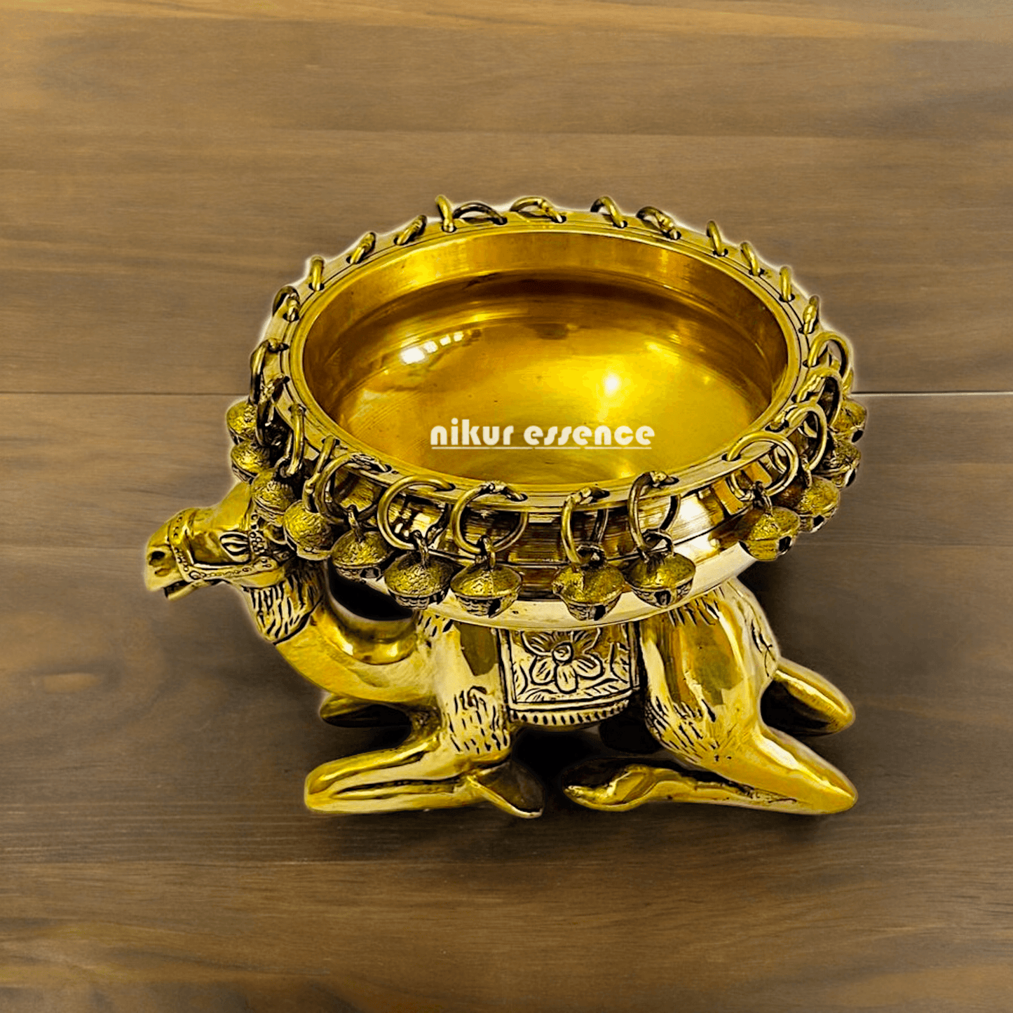 Buy online brass 20 cm Camel Design Traditional Indian Urli – Handcrafted Brass Decorative Bowl with Unique Camel Motif by Nikur Essence Nikuressence