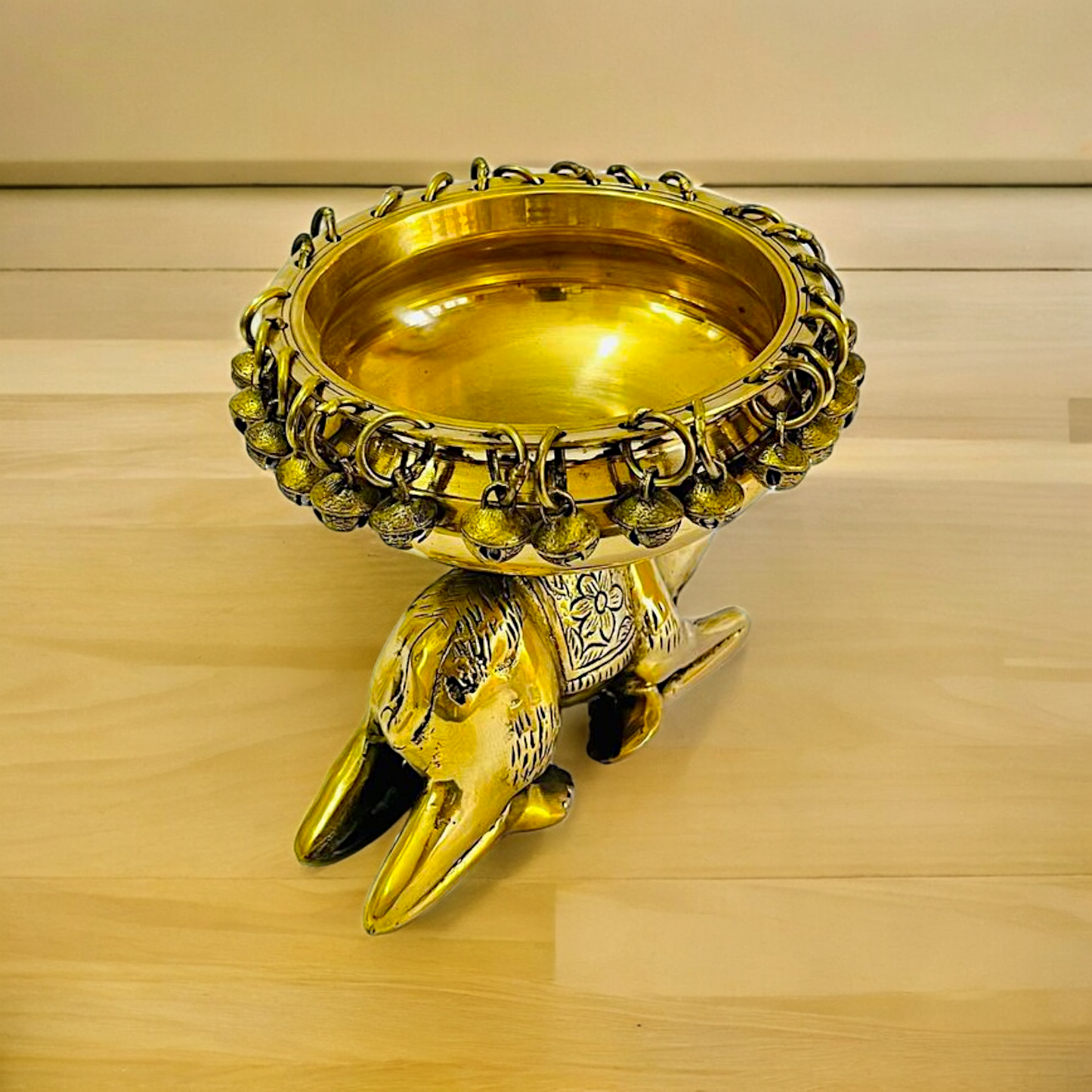 Buy online brass 20 cm Camel Design Traditional Indian Urli – Handcrafted Brass Decorative Bowl with Unique Camel Motif by Nikur Essence Nikuressence