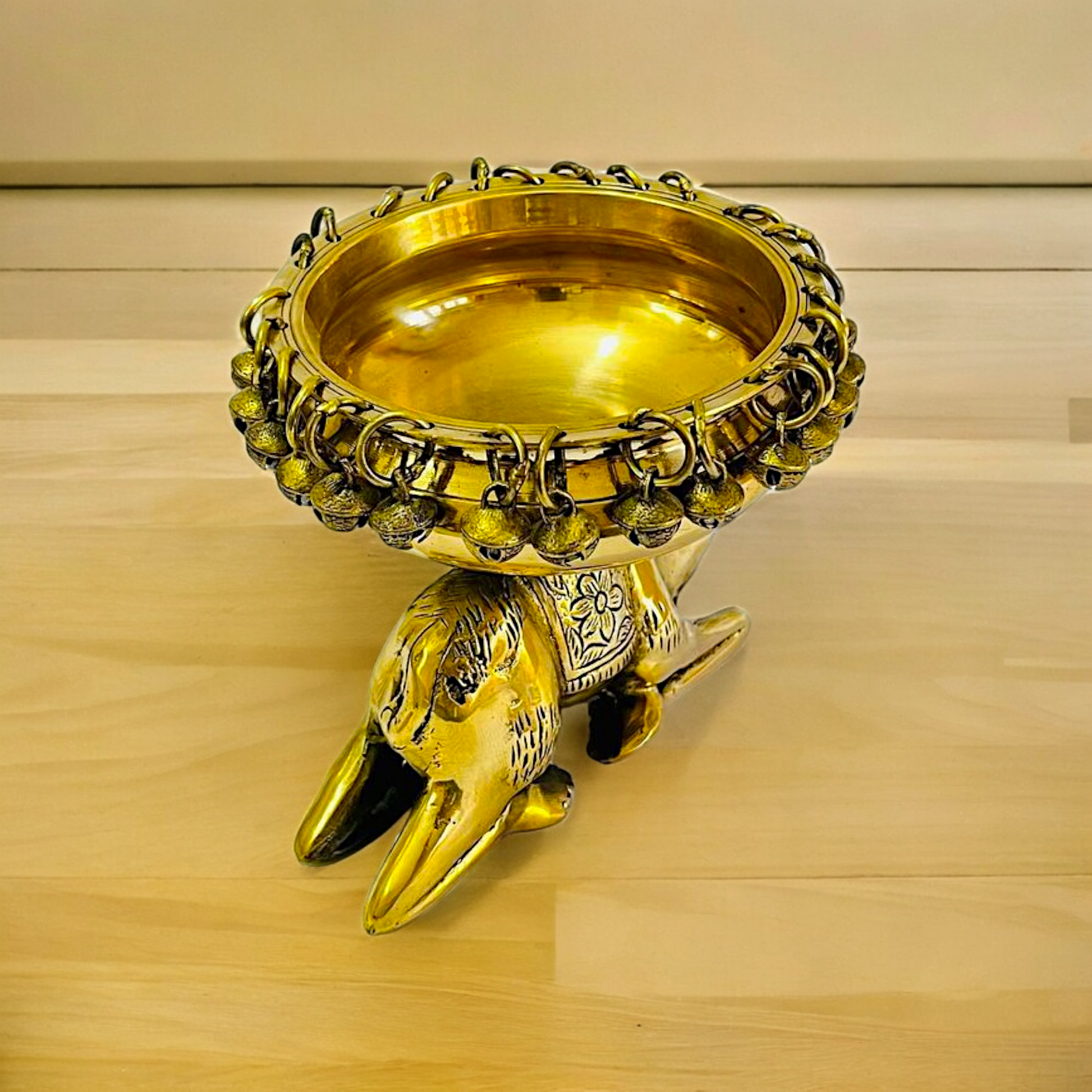 Buy online brass 20 cm Camel Design Traditional Indian Urli – Handcrafted Brass Decorative Bowl with Unique Camel Motif by Nikur Essence Nikuressence