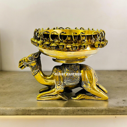 Buy online brass 20 cm Camel Design Traditional Indian Urli – Handcrafted Brass Decorative Bowl with Unique Camel Motif by Nikur Essence Nikuressence