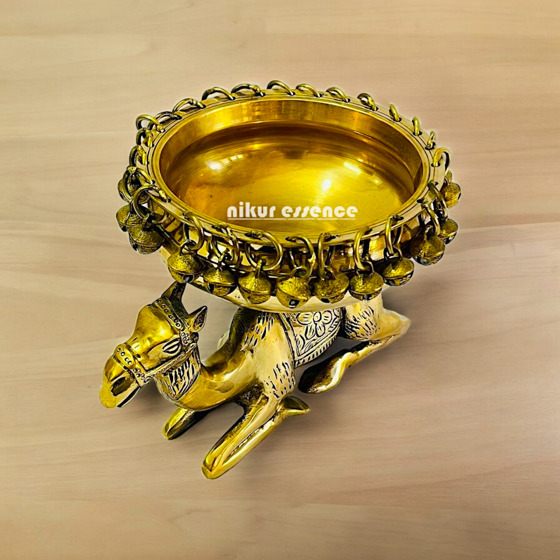 Buy online brass 20 cm Camel Design Traditional Indian Urli – Handcrafted Brass Decorative Bowl with Unique Camel Motif by Nikur Essence Nikuressence