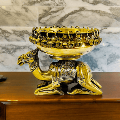 Buy online brass 20 cm Camel Design Traditional Indian Urli – Handcrafted Brass Decorative Bowl with Unique Camel Motif by Nikur Essence Nikuressence