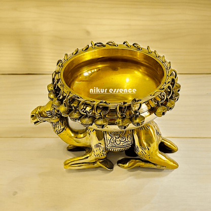 Buy online brass 20 cm Camel Design Traditional Indian Urli – Handcrafted Brass Decorative Bowl with Unique Camel Motif by Nikur Essence Nikuressence